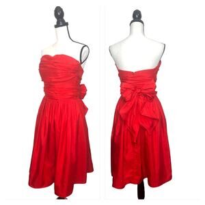 Barboglio Cristina Jan Dress Vintage Silk Strapless Cowl Fire Red Tie Bow